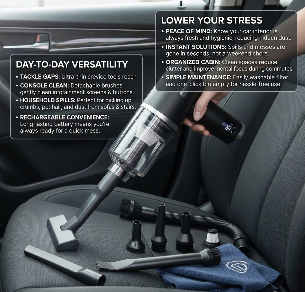TurboClean™ 2-in-1 Wireless Car Vacuum & Air Duster – Compact Powerful Cleaner